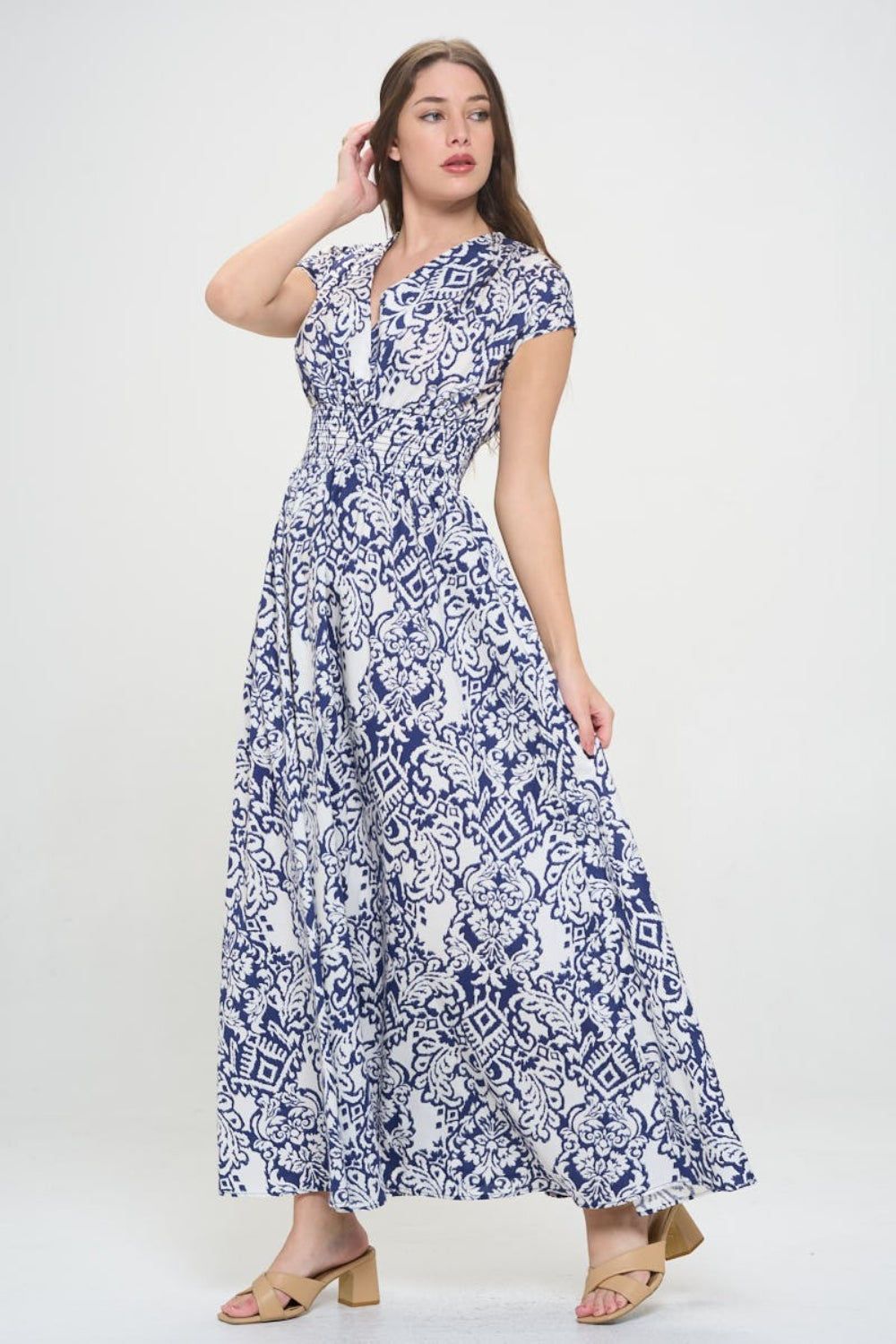 Rachel Printed Smocked Waist Maxi Dress