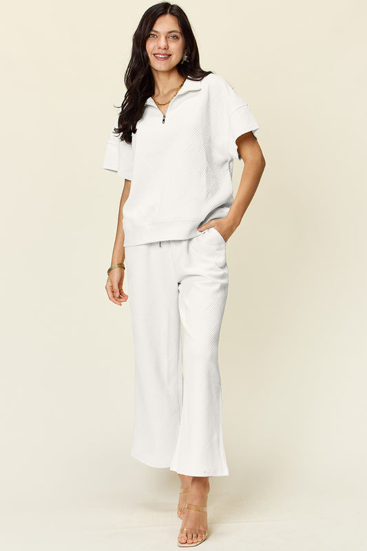 Palmer Texture Half Zip Short Sleeve Top and Pants Set