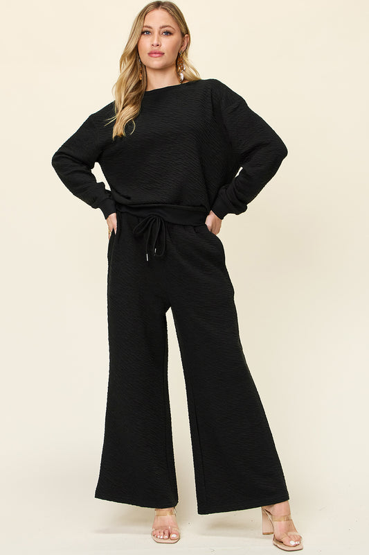 Farrah Texture Long Sleeve Top and Pants Set