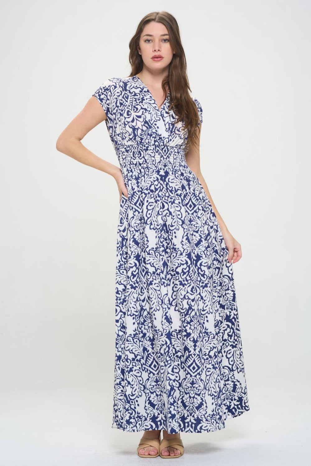 Rachel Printed Smocked Waist Maxi Dress