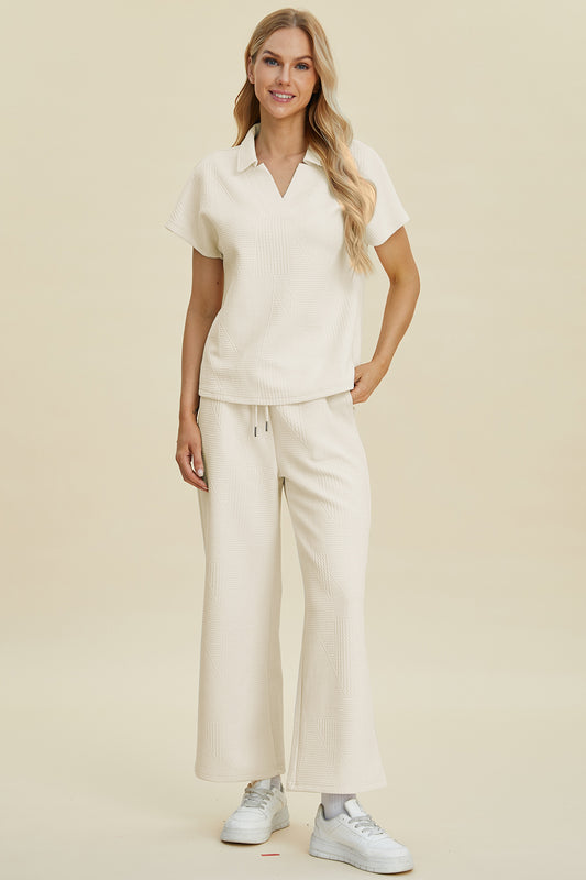 Charlotte Collared Neck Short Sleeve Top and Pants Set