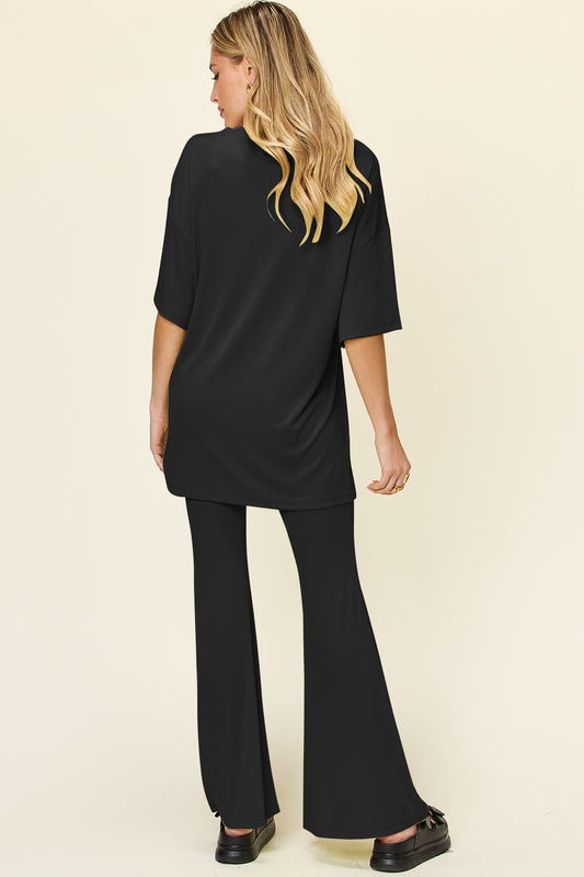 Brecklyn Round Neck Drop Shoulder T-Shirt and Flare Pants Set