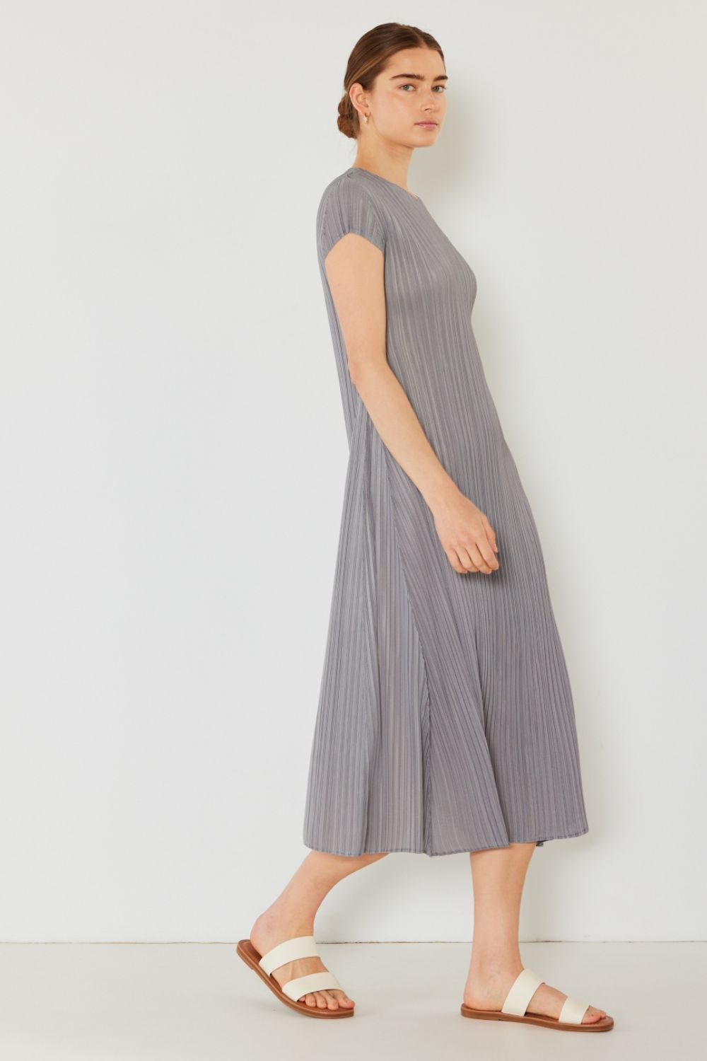 Mary Pleated Cap Sleeve A-Line Dress