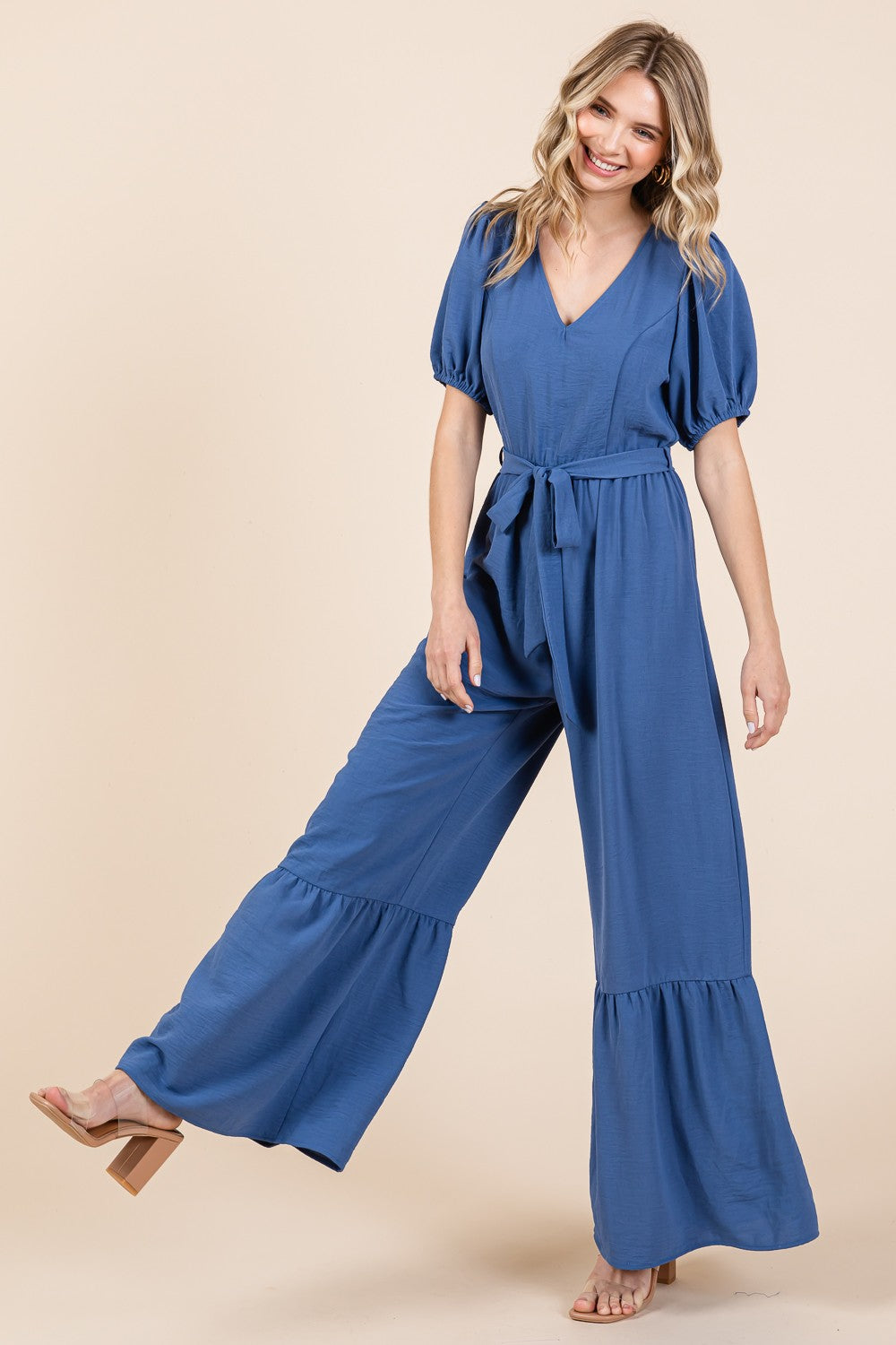 Taylor V-Neck Belted Wide Leg Jumpsuit