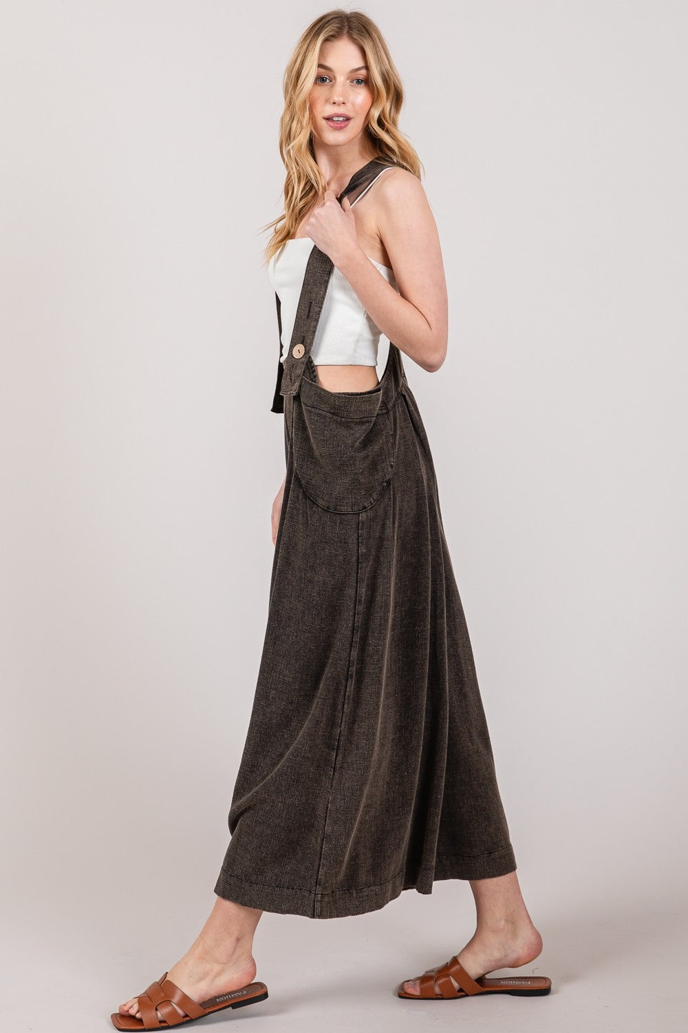 SAGE + FIG Wide Strap Wide Leg Overalls