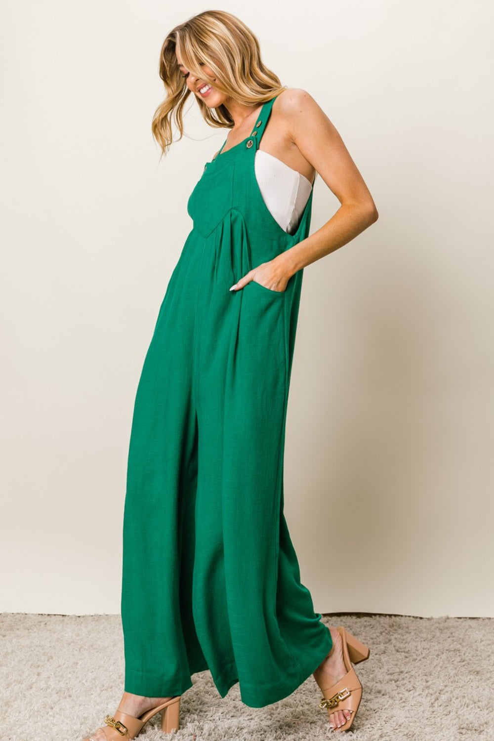 Carly Texture Sleeveless Wide Leg Jumpsuit