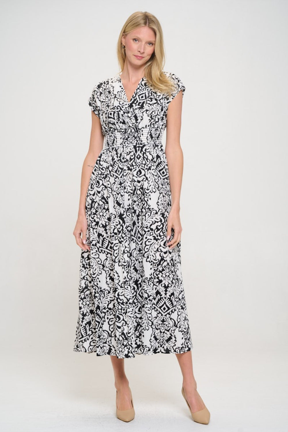 Rachel Printed Smocked Waist Maxi Dress