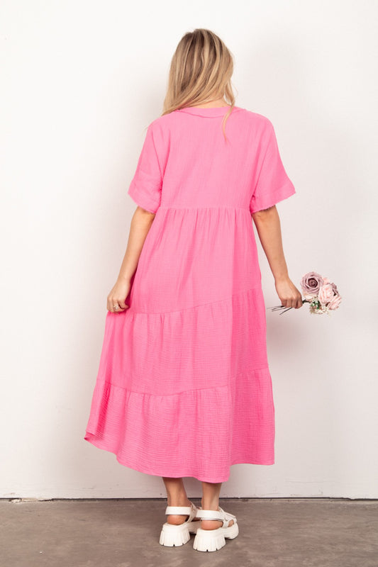 Mia Crinkle Gauze Short Sleeve Midi Dress