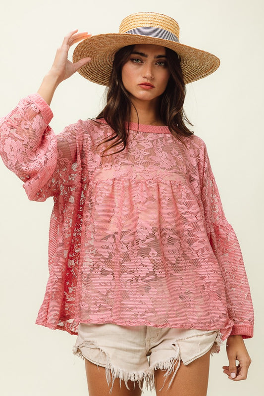 Macy Floral Lace Long Sleeve Top