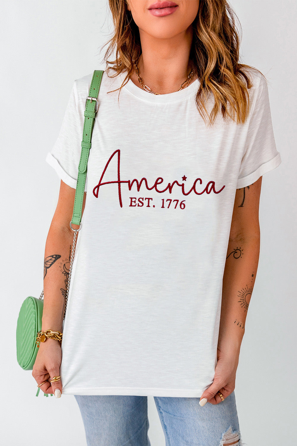 America Graphic Round Neck Short Sleeve T-Shirt