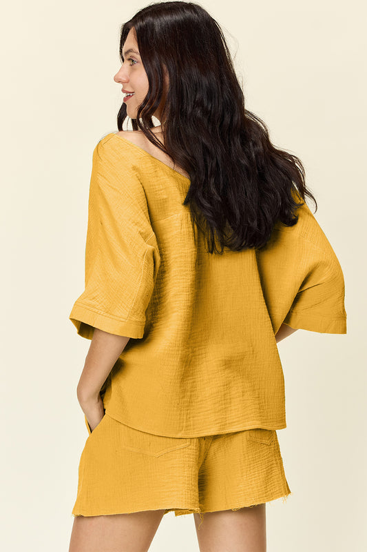 Daphne Texture Half Sleeve T-Shirt and Drawstring Shorts Set