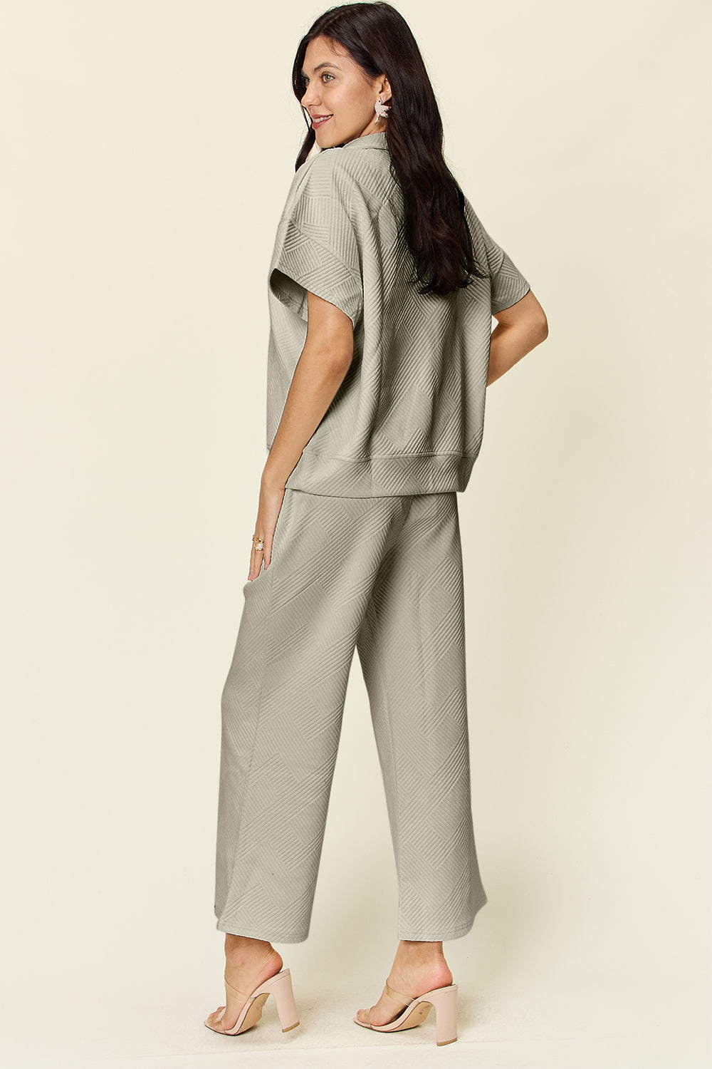 Palmer Texture Half Zip Short Sleeve Top and Pants Set