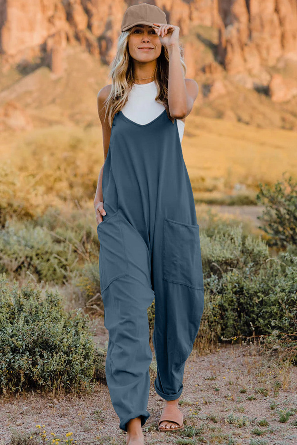 Sierra V-Neck Sleeveless Jumpsuit with Pockets