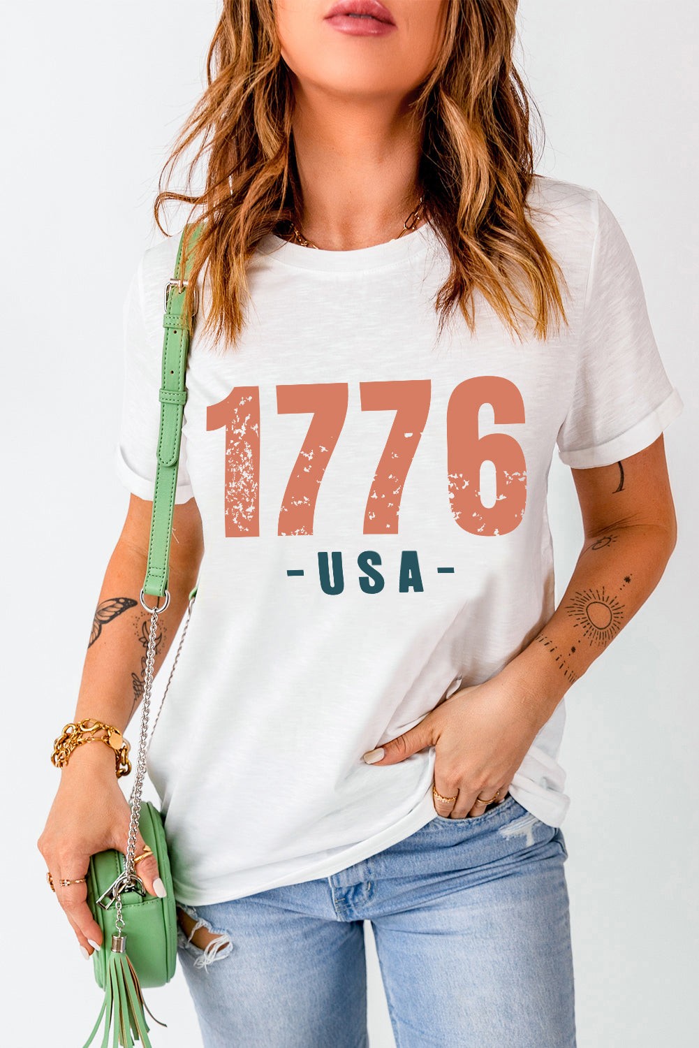 1776 USA Round Neck Short Sleeve T-Shirt