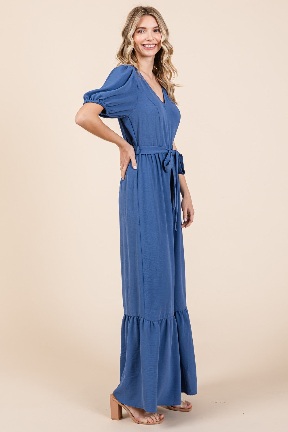 Taylor V-Neck Belted Wide Leg Jumpsuit