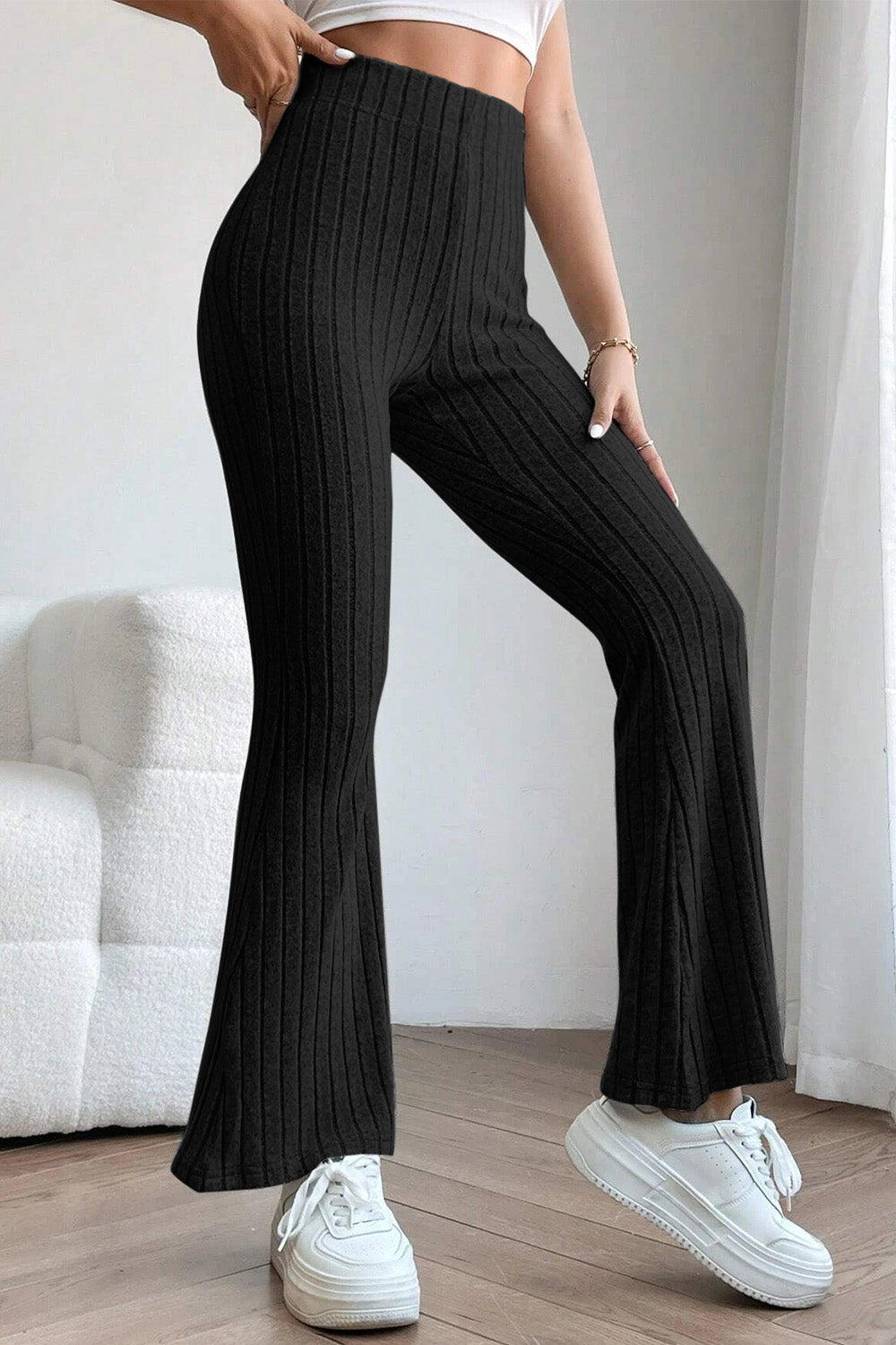 Niki Ribbed High Waist Flare Pants