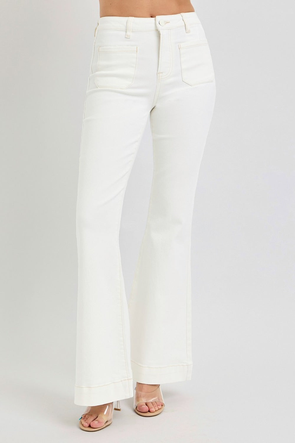 RISEN High Rise Front Patch Pocket Flare Jeans