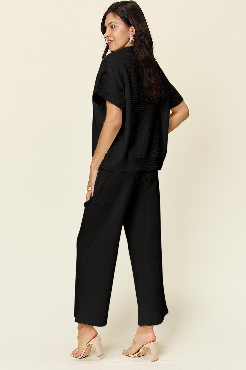 Palmer Texture Half Zip Short Sleeve Top and Pants Set