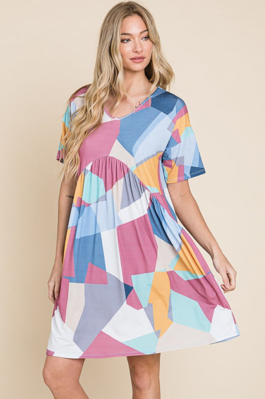 Becky Ruched Color Block Short Sleeve Dress