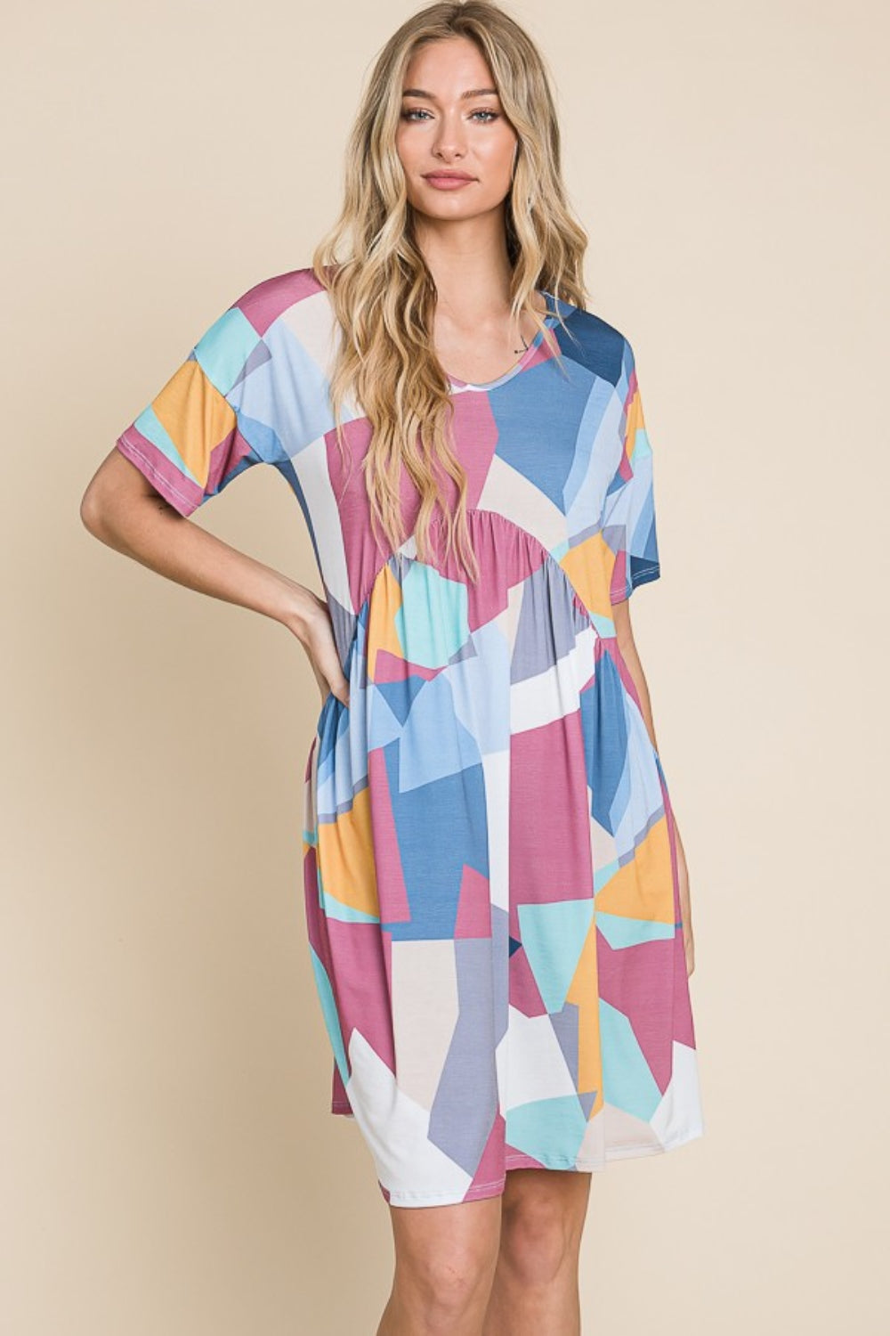 Becky Ruched Color Block Short Sleeve Dress