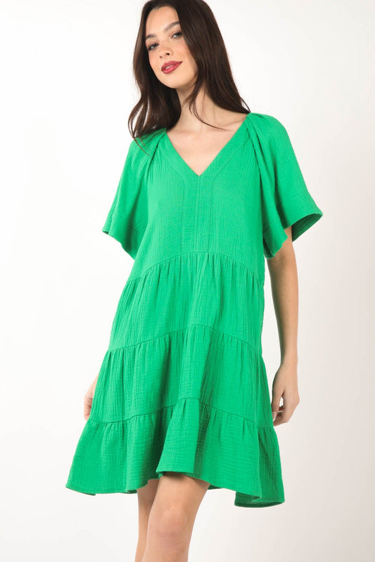 Luna Texture V-Neck Ruffled Tiered Dress