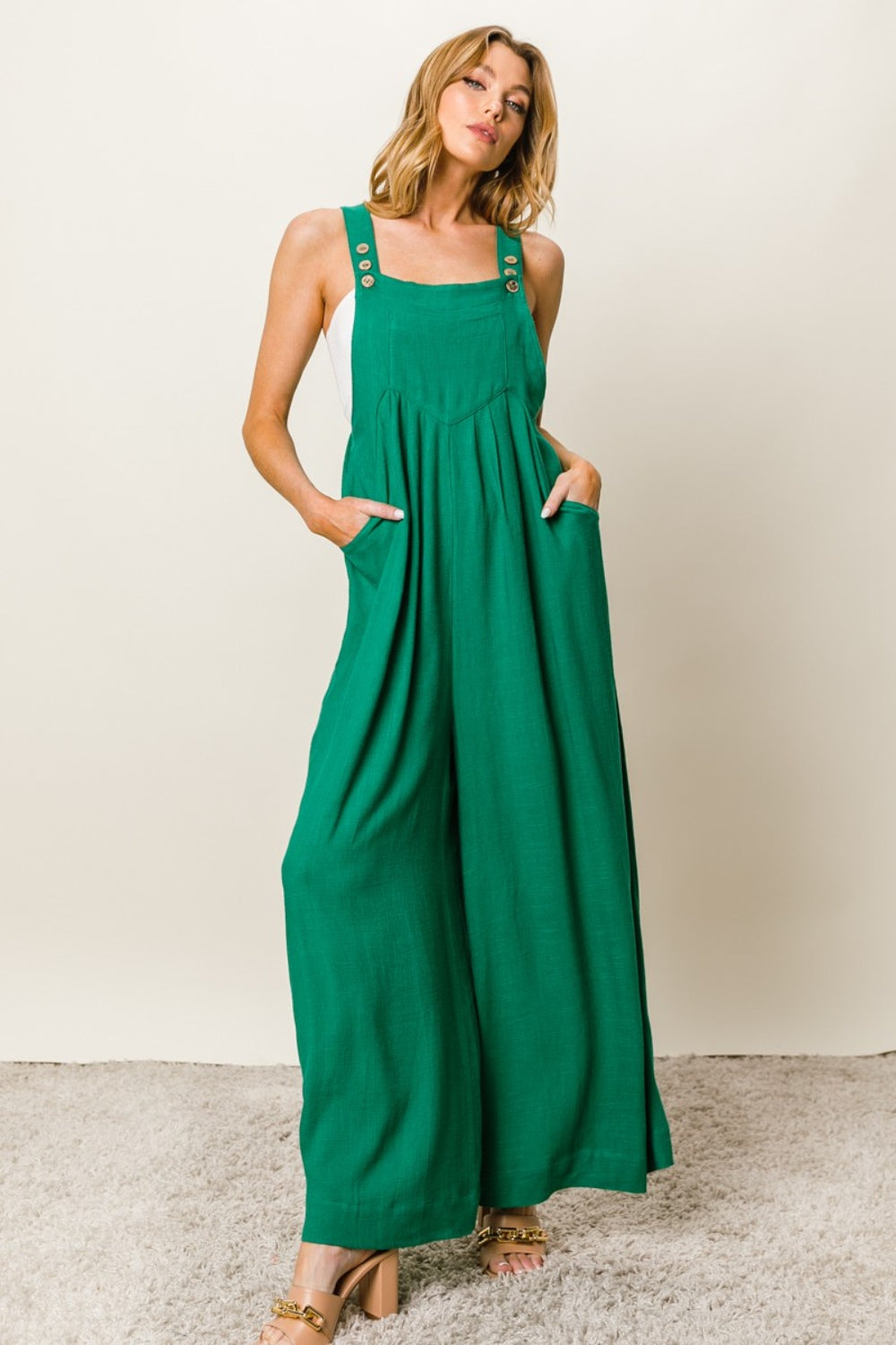 Carly Texture Sleeveless Wide Leg Jumpsuit