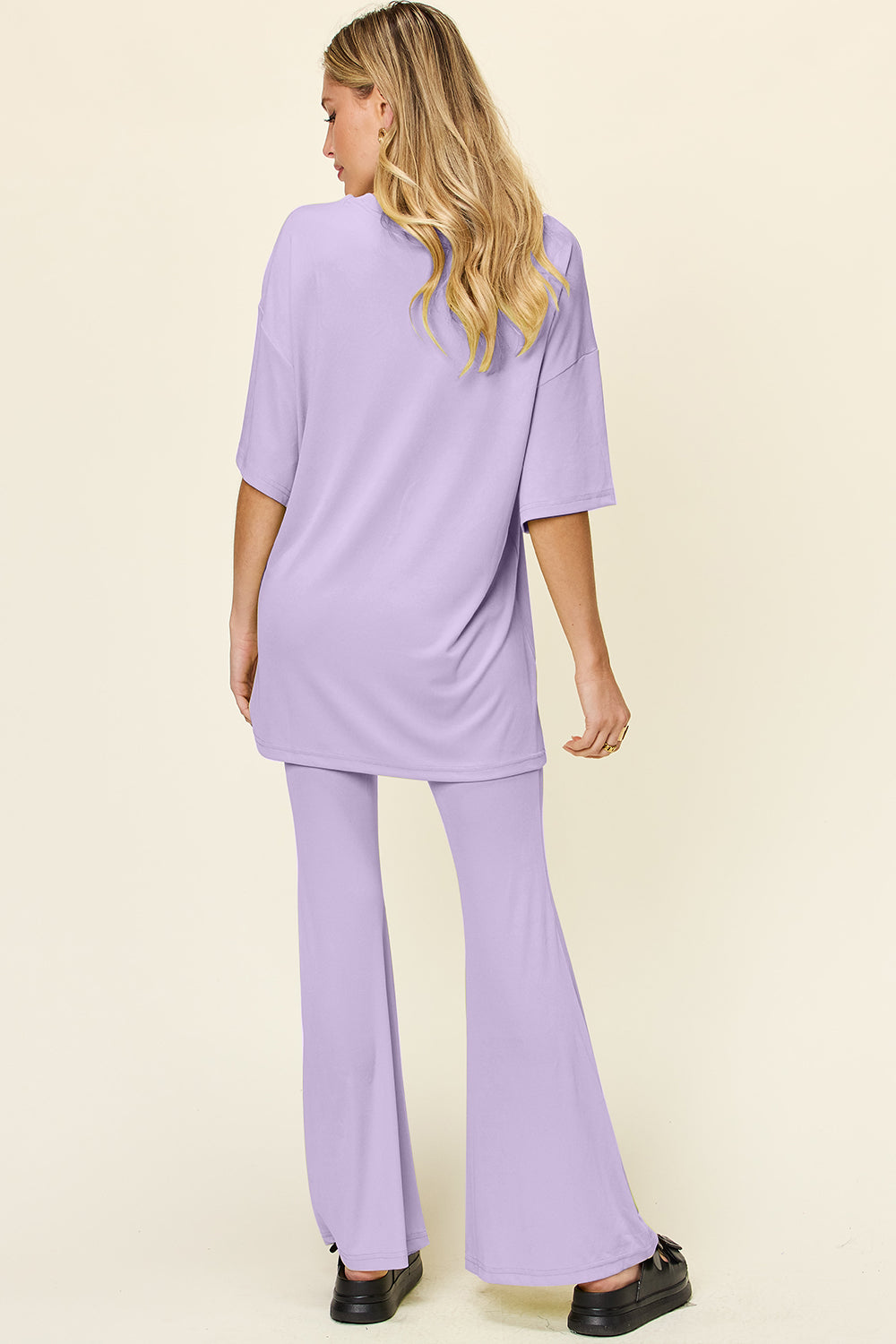 Brecklyn Round Neck Drop Shoulder T-Shirt and Flare Pants Set