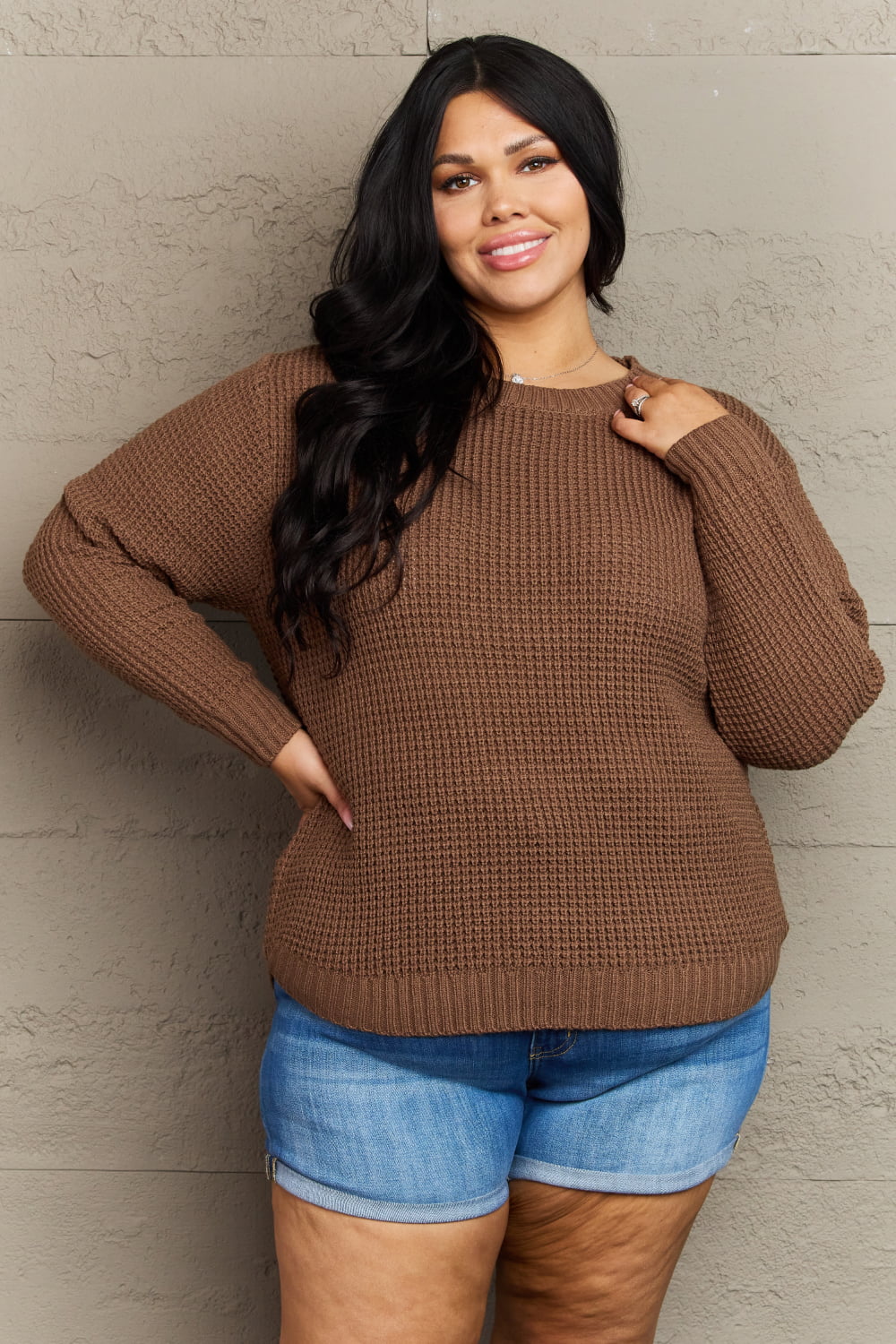 High Low Waffle Knit Sweater