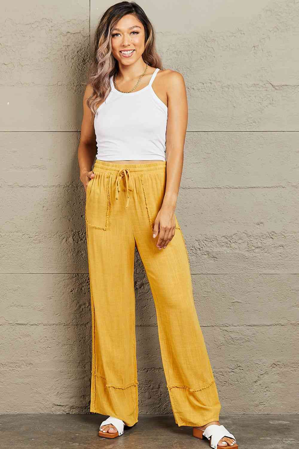 Mineral Wash Wide Leg Pants