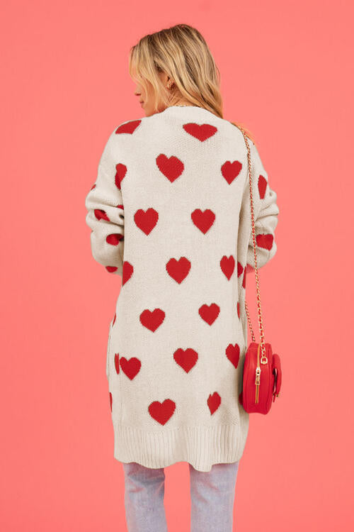 Heart Graphic Open Front Cardigan with Pockets