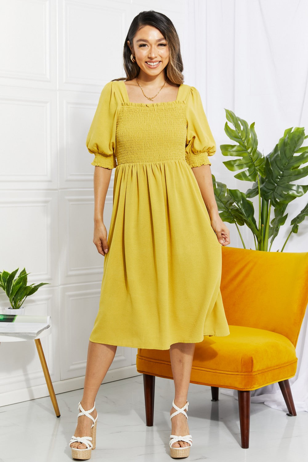 Square Neck Midi Dress