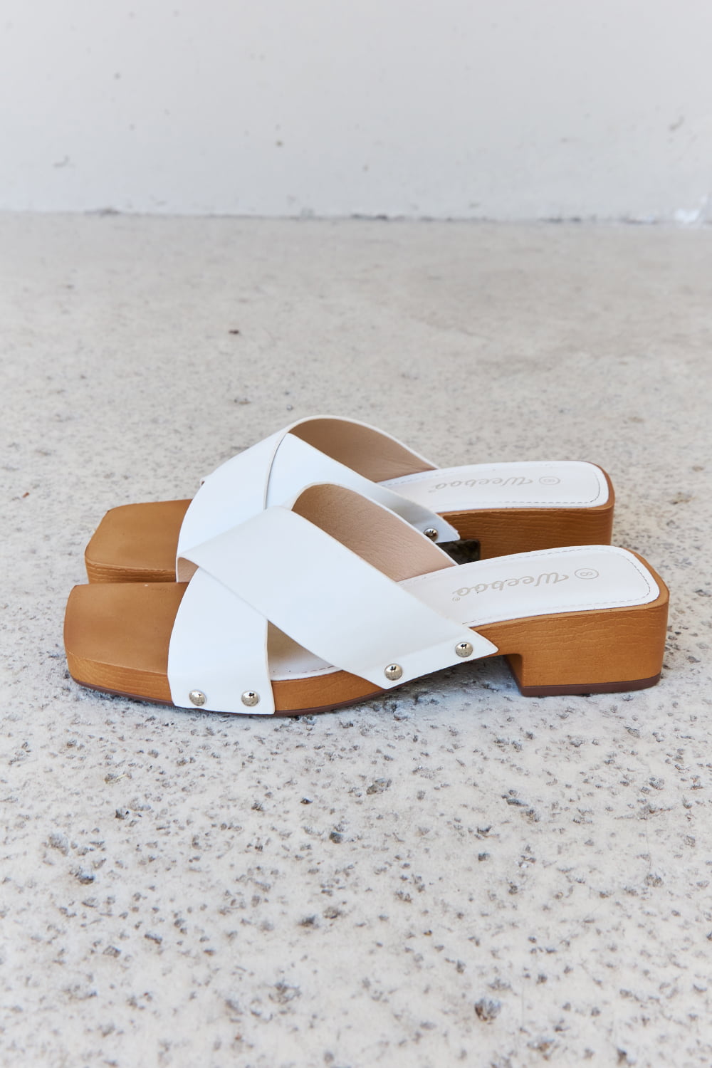 Criss Cross Wooden Clog Mule in White