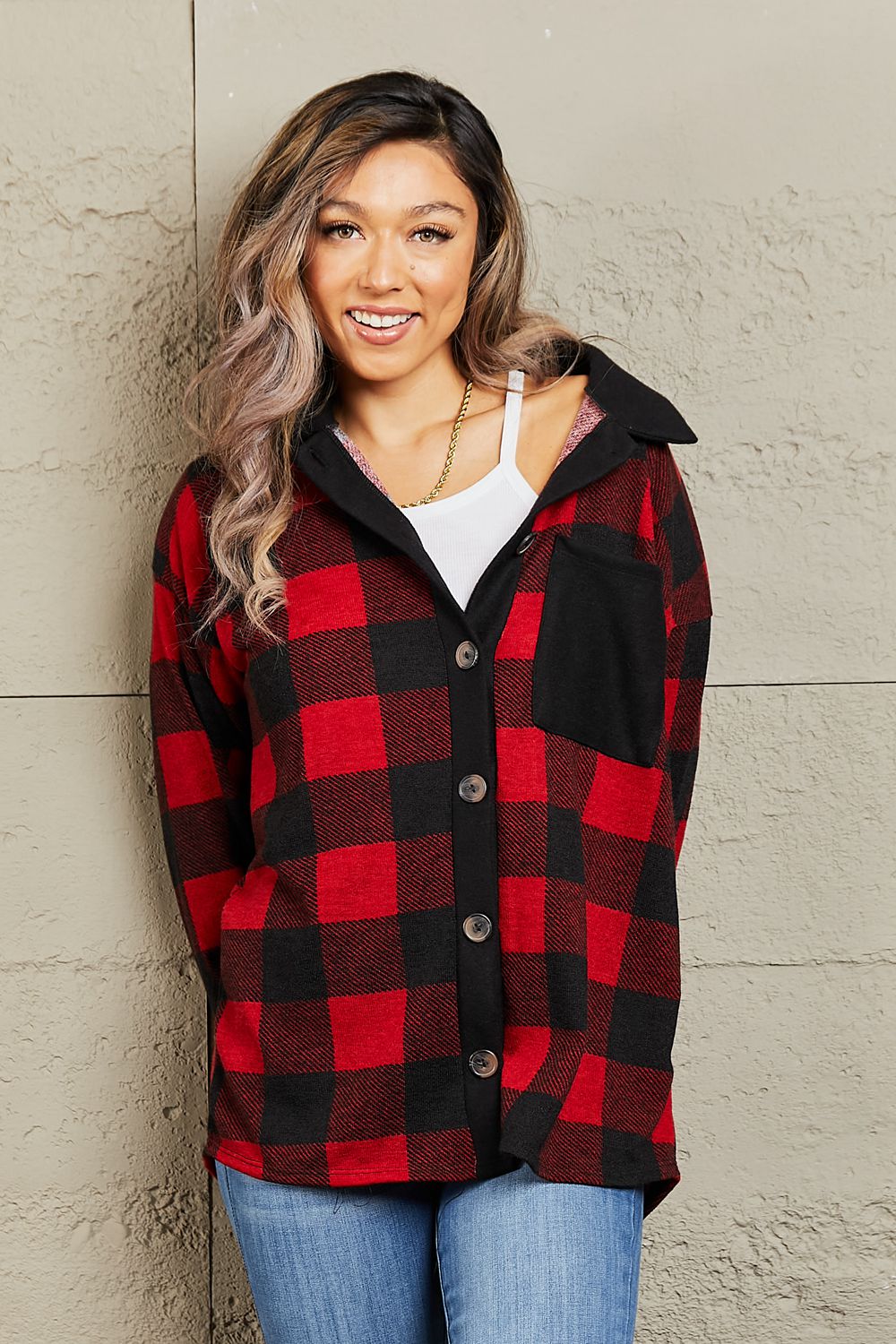 Madison Make It Last Contrast Plaid Shacket