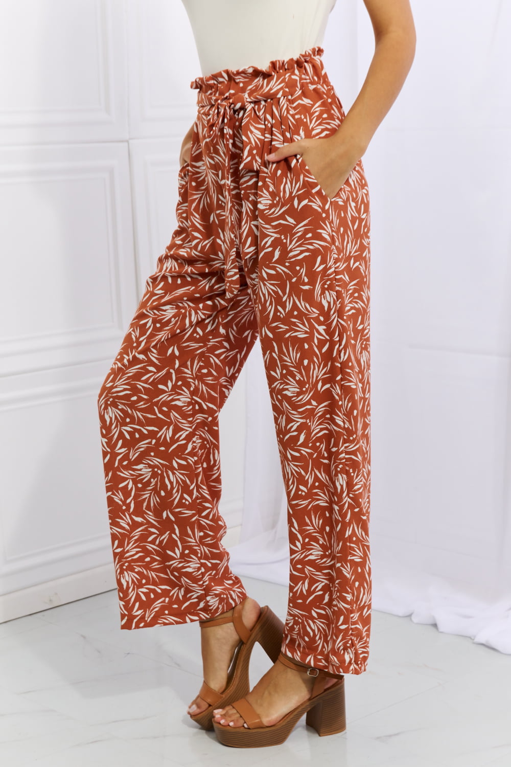 Geometric Printed Pants in Red Orange