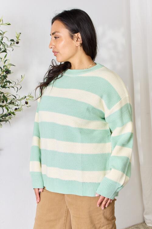 Contrast Striped Round Neck Sweater