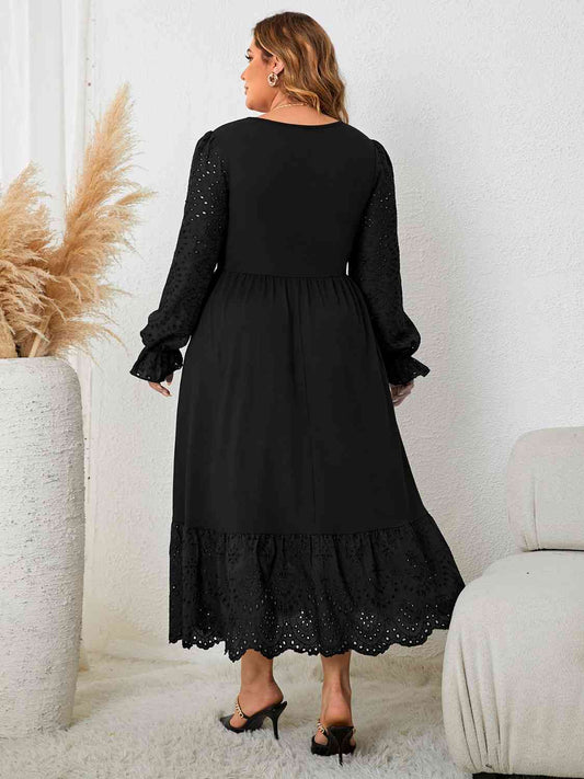 Plus Size Flounce Sleeve Lace Detail Dress