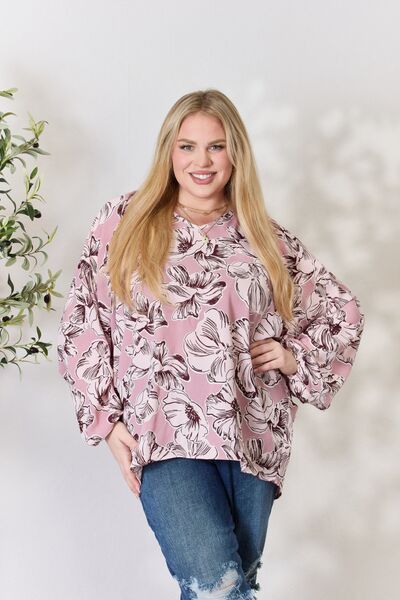 Floral V-Neck Balloon Sleeve Blouse