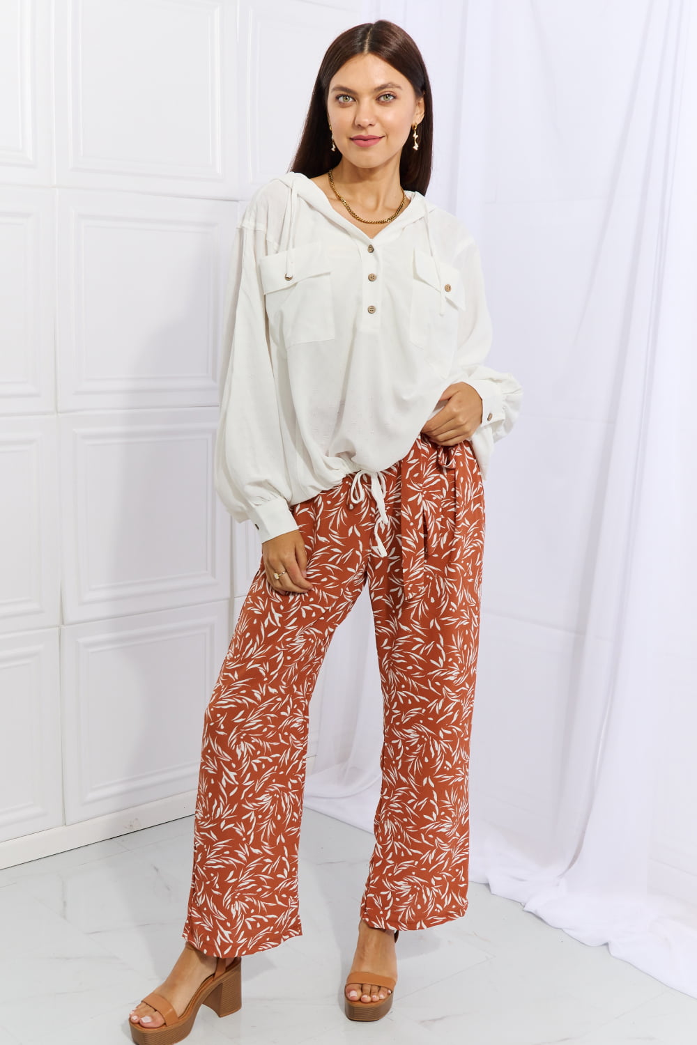 Geometric Printed Pants in Red Orange