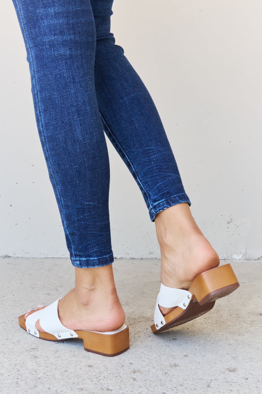 Criss Cross Wooden Clog Mule in White