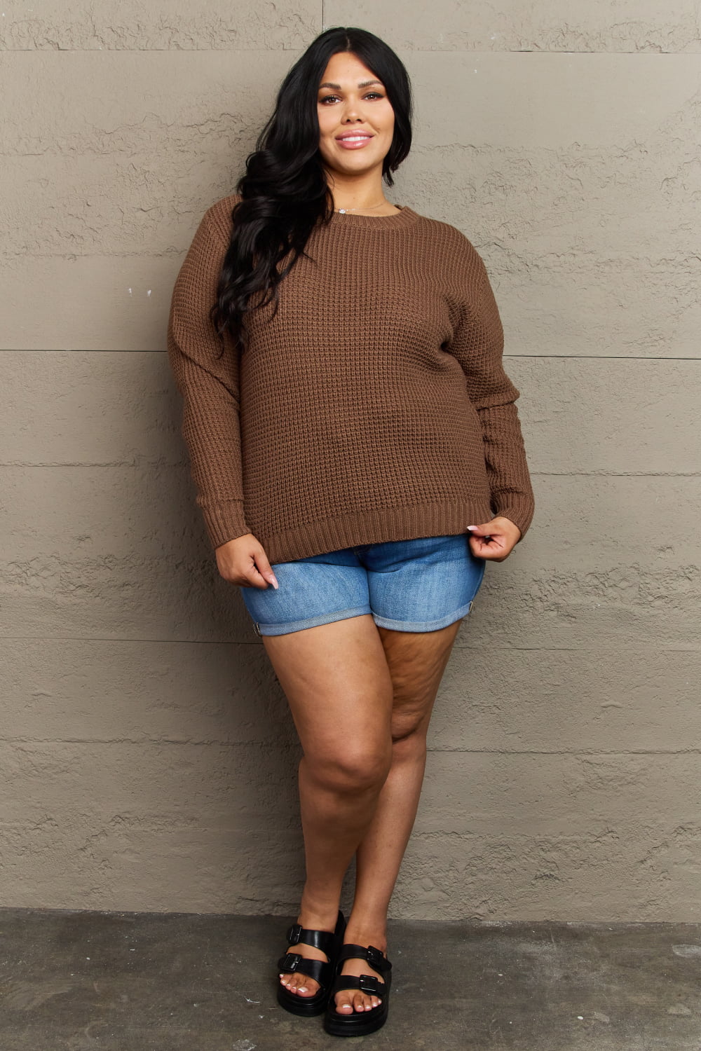 High Low Waffle Knit Sweater