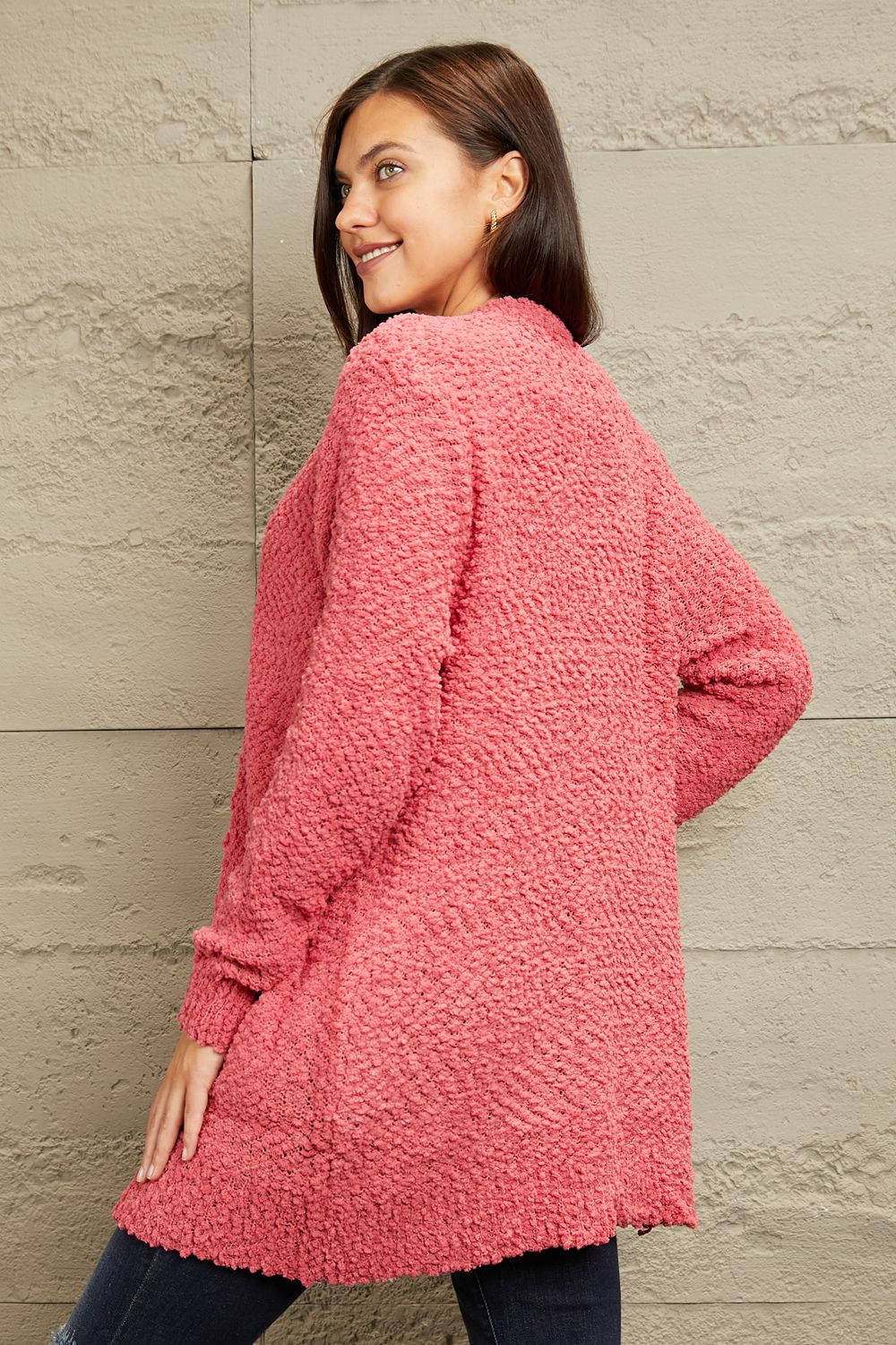 Falling For You Open Front Popcorn Cardigan