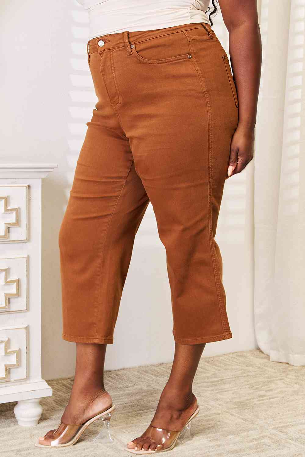 Judy Blue Hailey Full Size Tummy Control High Waisted Cropped Wide