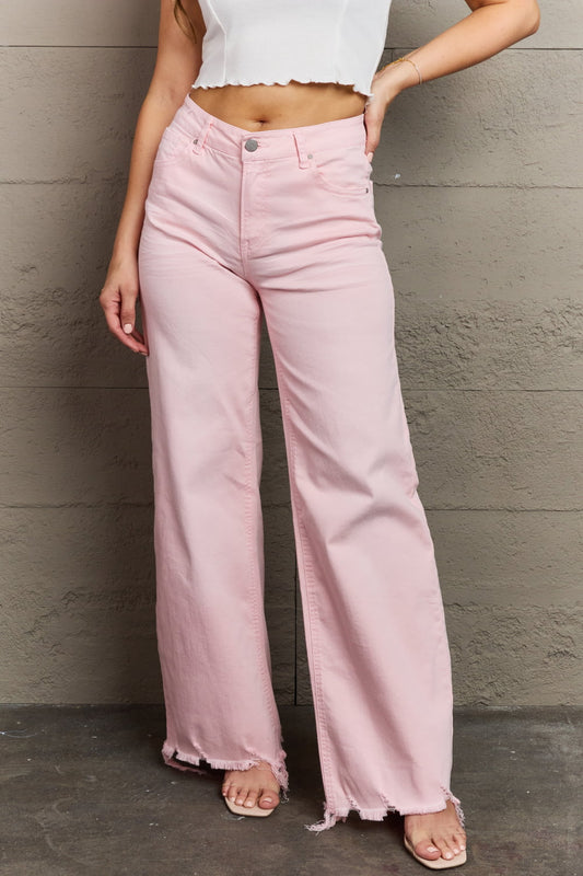 RISEN Raelene High Waist Wide Leg Jeans in Light Pink