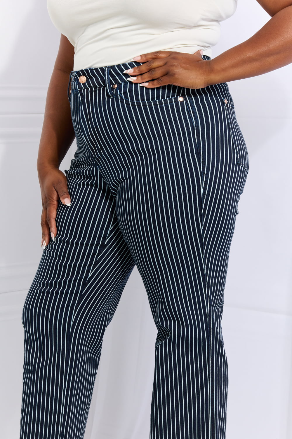 Judy Blue Cassidy High Waisted Tummy Control Striped Straight Jeans