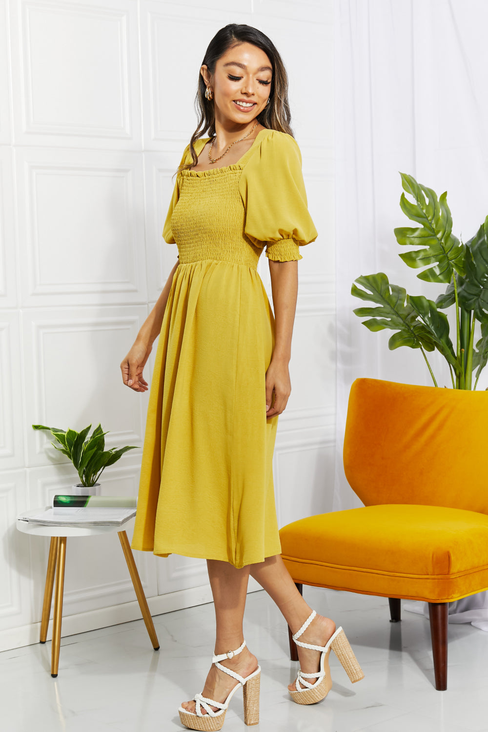 Square Neck Midi Dress