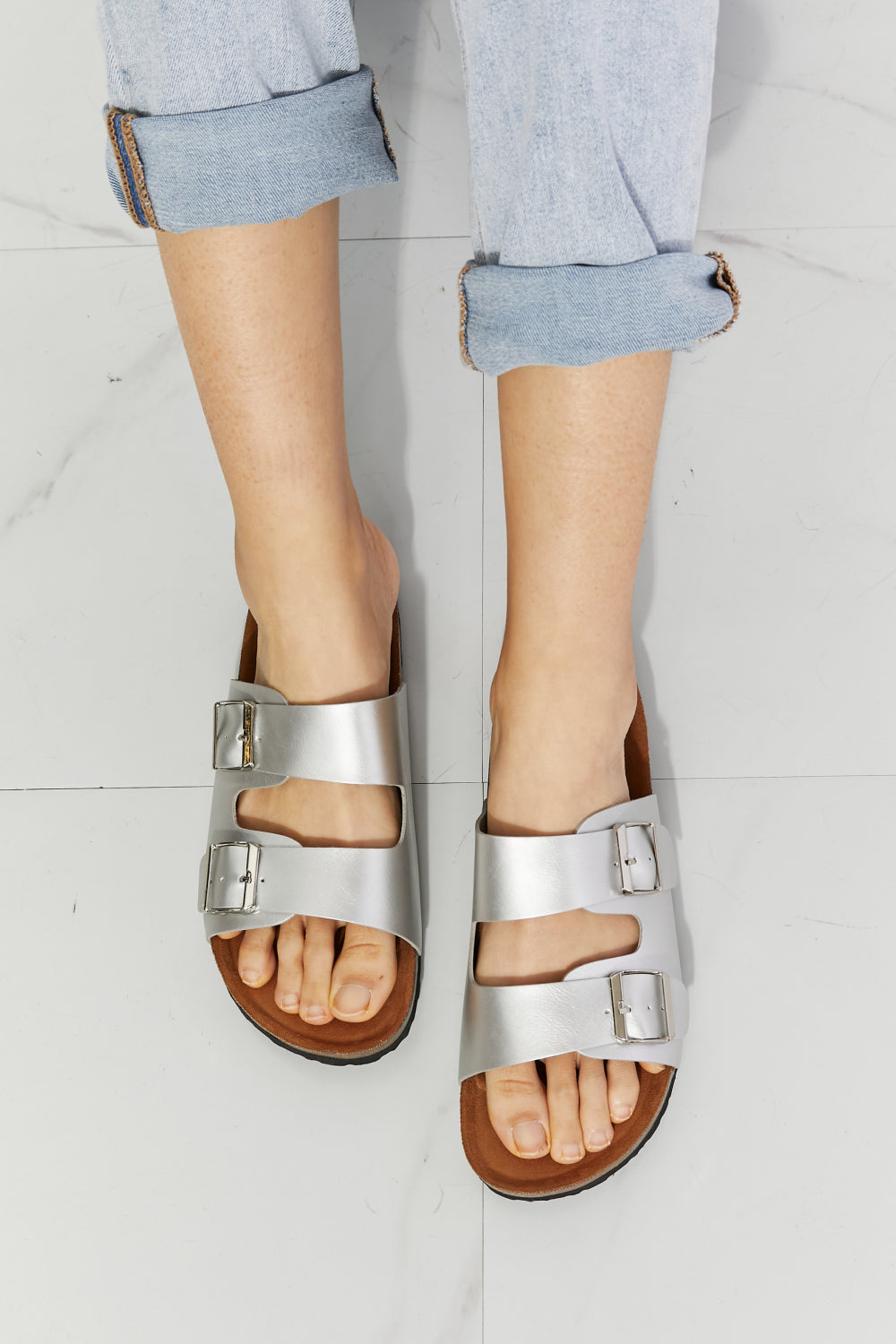 Best Double-Banded Slide Sandal in Silver