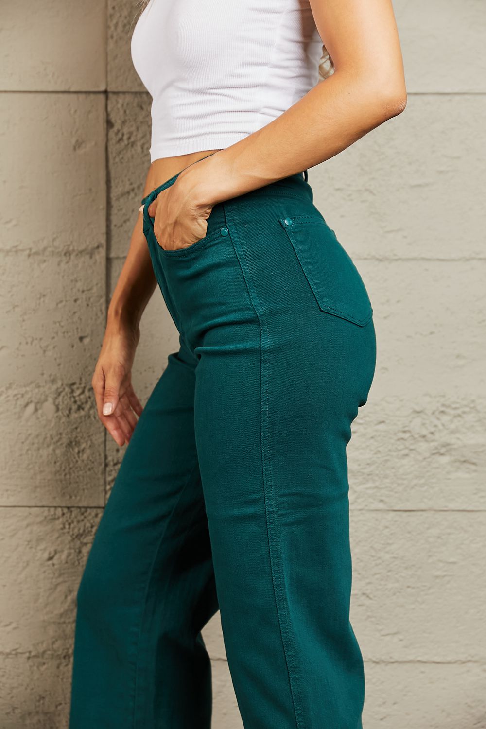 Judy Blue Hailey Tummy Control High Waisted Cropped Wide Leg Jeans