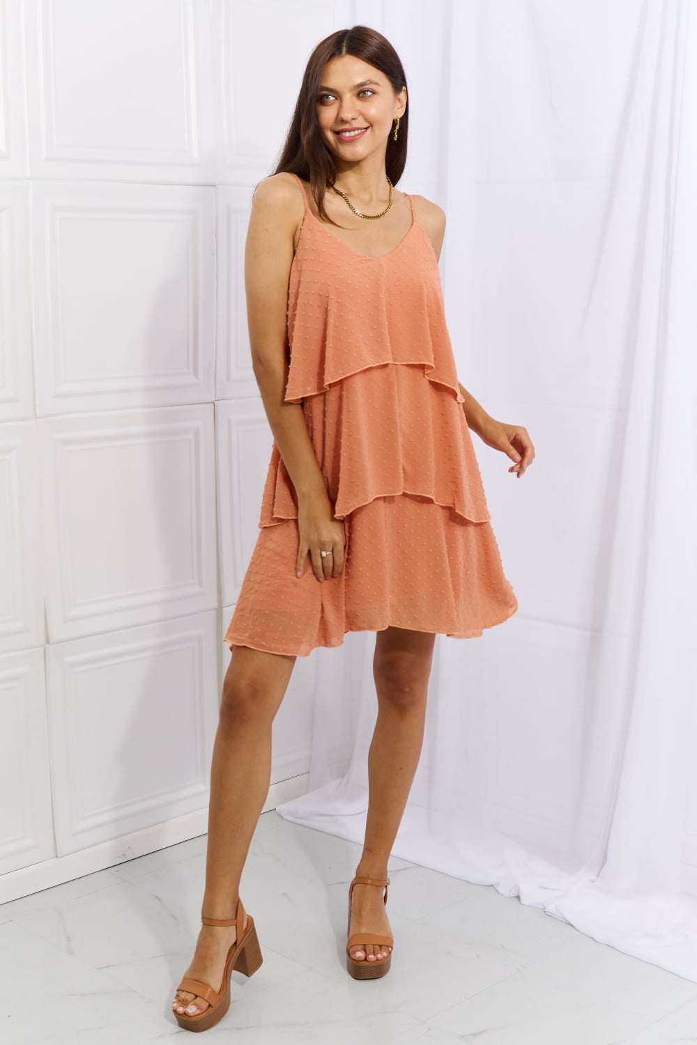 Cascade Ruffle Style Cami Dress in Sherbet