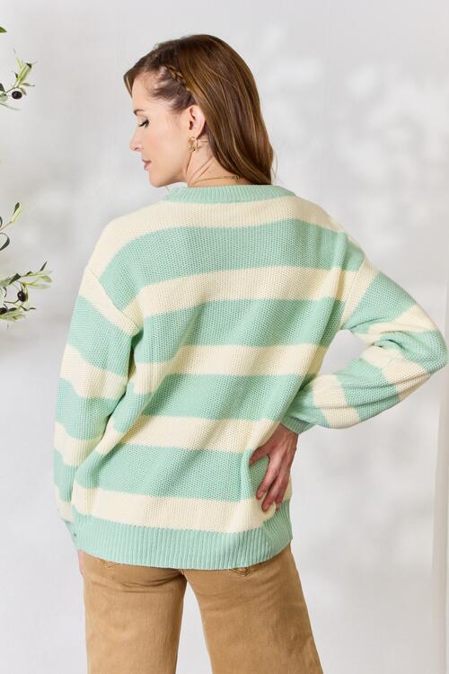 Contrast Striped Round Neck Sweater