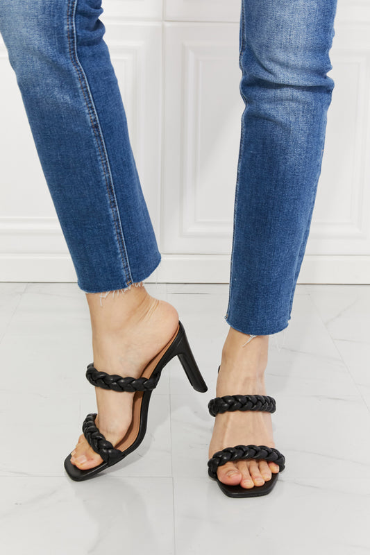 Double Braided Block Heel Sandal in Black